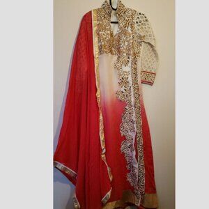 Red and Cream White Chudidar Long Sleeve
